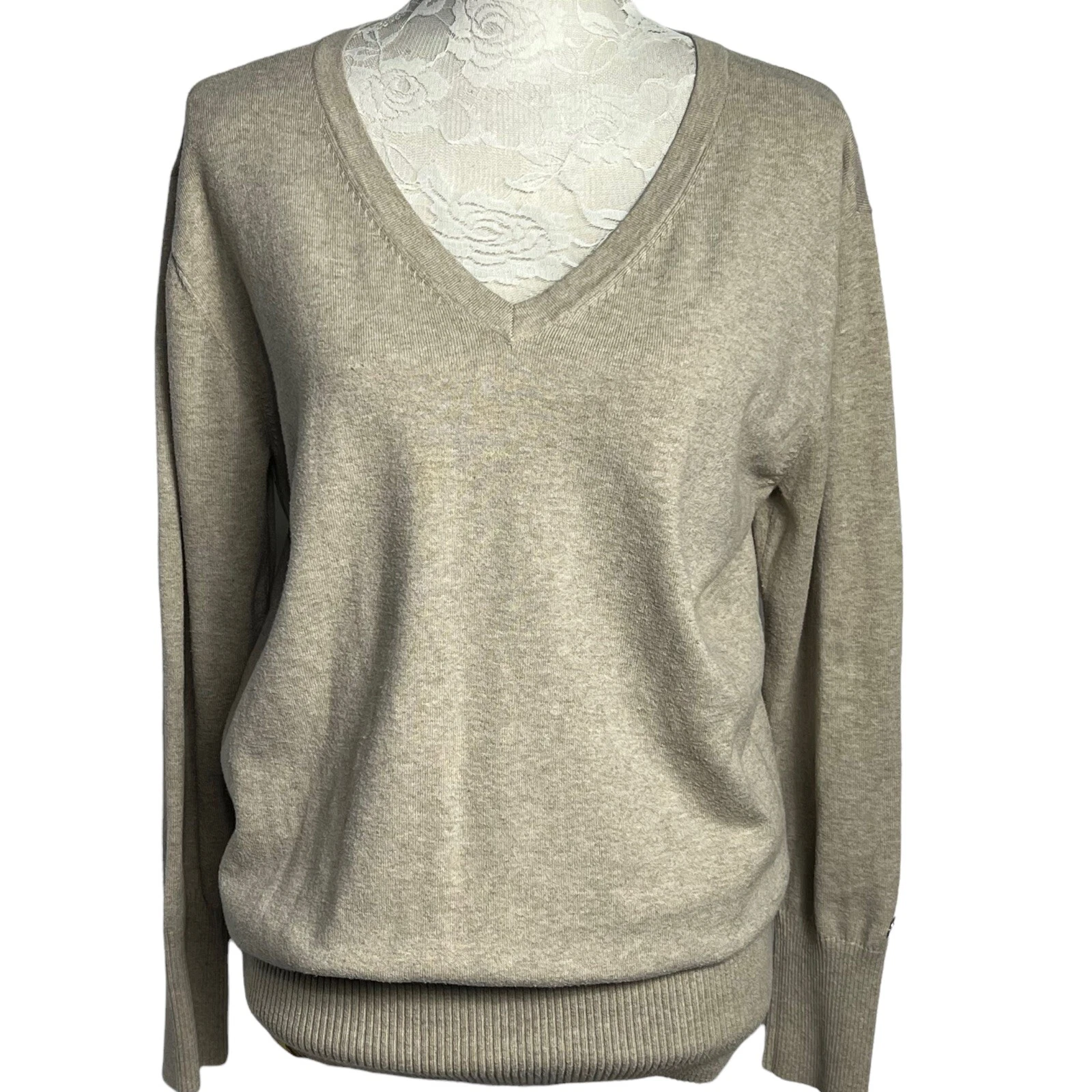 lole v neck long sleeve recycled polyester pullover sweater
