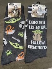 2 Pair Star Wars Mandalorian Baby Yoda Crew Socks - Size 6 1/2 - 12
