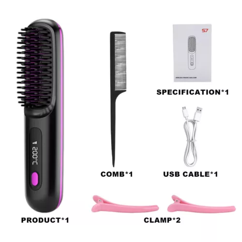 Hair Straightener Brush Negative Travel Portable Cordless Fast Heating Hot Comb - Picture 12 of 16