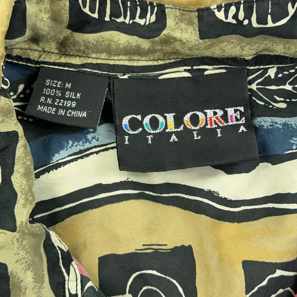 Camisa DE COLECCIÓN Colore Italia Para Hombre Mediana Azul Rojo Azul Seashell Seda AOP 80s 90s Foto 3 de 4