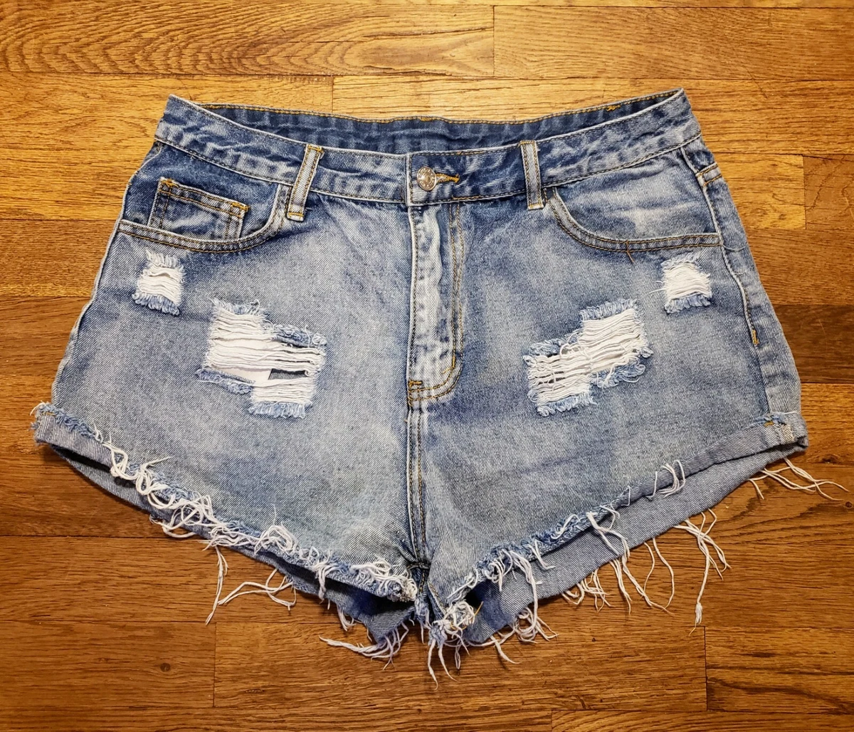 High waisted top denim shorts destroyed