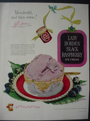 1951 Borden's Black Raspberry Ice Cream Dairy Great Color Vintage Print Ad 12520