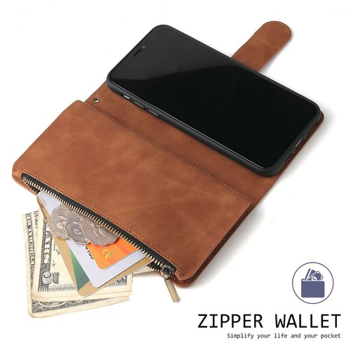 Zipper Flip Wallet Leather Card Case Cover For iPhone 14 13 12Pro 11 XR 7 8 Plus - Picture 6 of 36