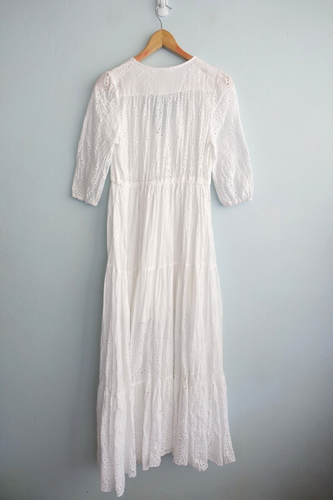 JAASE Maxi Dress XS Extra Small White Eyelet Embroidered Tiered Boho Gypsy Flowy - Picture 9 of 24