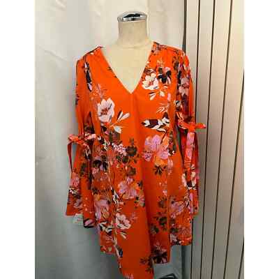 free people orange flower dress Free People Size S Boho Orange Floral Tie Back Mini Dress With Pockets