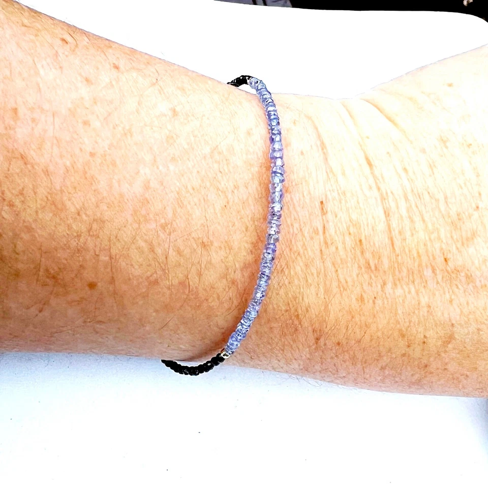 Brazalete Tanzanita Espinela Negra Natural Oro Sólido 14K, 7.15" - 7.5", Diciembre  Foto 3 de 4