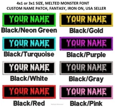 MELTED MONSTER Font Custom Name Tag Personalized Embroidered, IRON ON, US SELLER