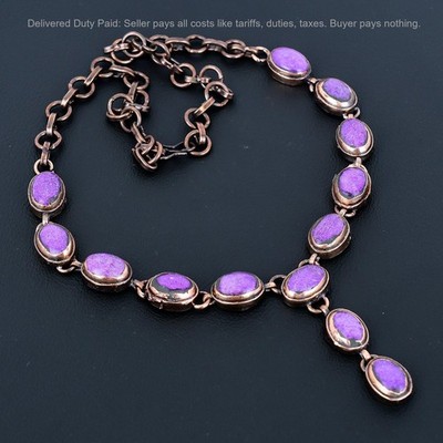 Oval Purpurite Gemstone Copper Boho Chain Wedding Electroformed Necklace Jewelry