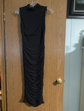 Women's Black High Neck Ruched Body Con Dress Size Medium