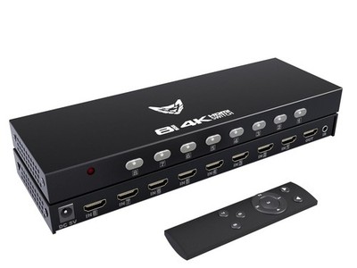 DiamondTiger HDMI Switch Box - 8 in 1 Out Switcher 8-Port 4K@30HZ, black 