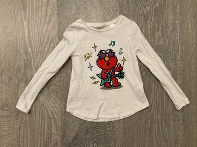 H&M Sesame Street Elmo Playing A Guitar White Long Sleeve Shirt Size 4-6Y