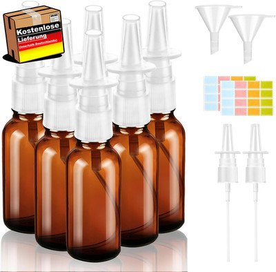 Leere Glas Nasensprayflaschen Set 6 Stück Nachfüllbar mit Düsen und Trichtern