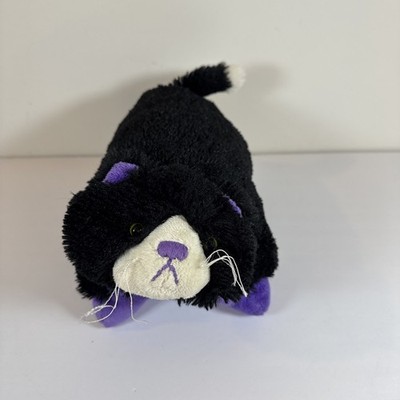 Pillow Pets Pee-Wee Cat Plush 12  Black Purple White 2010 Small Washable EUC