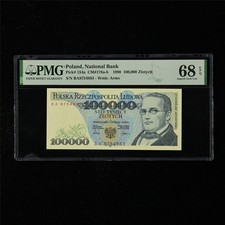 1990 Poland National Bank 100000 Zlotych Pick#154a PMG 68 EPQ Superb Gem UNC