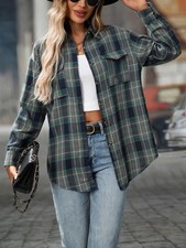 Ladies Checks Shirts Casual Long Sleeve Blouse Plaid Boyfriend Womens Tops
