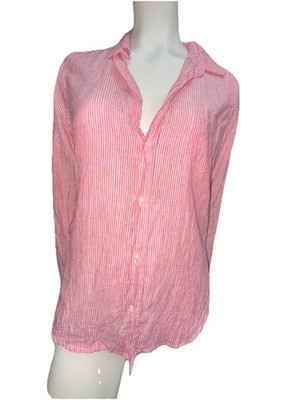 Frank & Eileen Barry Womens Pink & White Striped 100% Linen Shirt Small