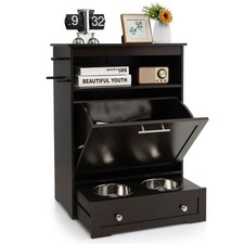 Pet Feeding Station Furniture w/ Double Pull Out Dog Bowl Food Cabinet Coffee