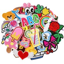 60Pcs Cartoon Iron on Patches Cute Theme Embroidered Sew Applique
