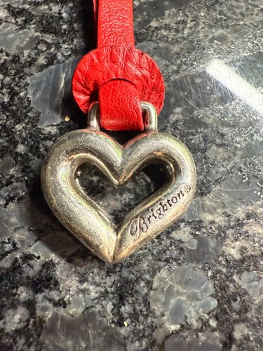 Brighton Red Leather Silver Heart Handbag Charm 7" - Picture 2 of 5