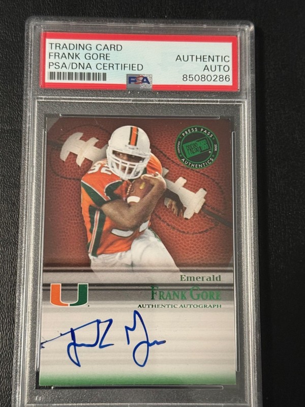 Frank Gore Miami signed autograph 2008 Press Pass ROOKIE football card PSA 23/50