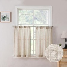 Short Linen Tier Curtains Rod Pocket Semi 30"W x 24"L Pack of 2 Natural