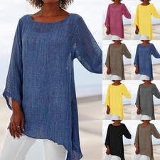 Womens Cotton Linen Tops T-shirt Loose Baggy Kaftan Casual Tee Blouse Plus Size