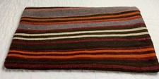 Antique Hand Woven Turkish Kilim Rug Pillow Cover, Stripes, Multi Color, Zipper
