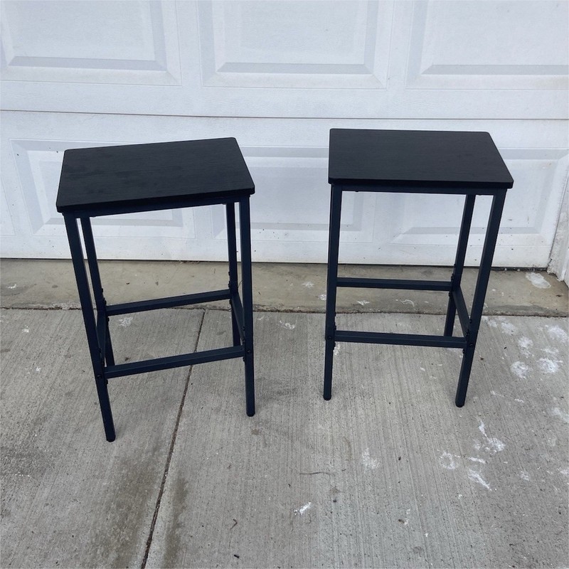 Set of 2 Black Metal Square-Top Barstools, Contemporary/Modern, 26-35 in