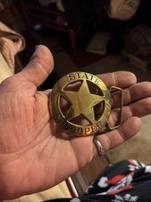Brass State Trooper Highway Patrol Police Motorcycle 70?s Taiwan Belt Buckle