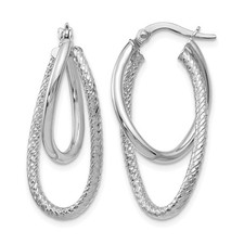 28mm 14K White Gold Polished and Textured Hinged Hoop Earrings