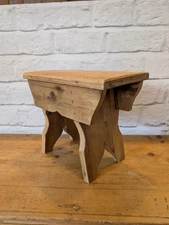 Antique Rustic Pine Foot Stool- Milking Stool - Step - Five Plank