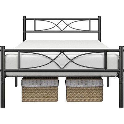 Metal Twin Size Bed Frame with Curved Design Headboard and Footboard, Black