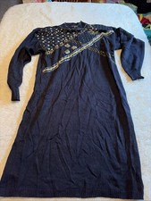 Vintage 1980 s Black Gold Beaded Sweater Dress By Darian