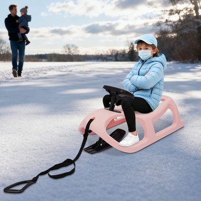Pink Snow Sled Single Rider Winter Sleigh Outdoor?Snow Sled for Toddlers & Kids