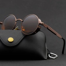 Unisex Gothic Steampunk Sunglasses Luxury High Quality Men and Women Retro Round