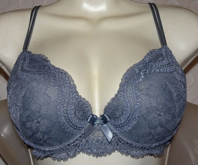 Simone Perele Avant Premiere Grey Bra 32B Underwired Padded Push Up Floral Lace