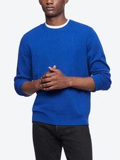 Calvin Klein Men's Solid Crewneck Merino Wool Sweater Kinetic Blue-XS