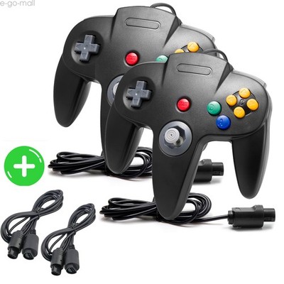 2PCS Wired Classic N64 Controller Gamepad Joystick + 2PCS 1.8M Extension Cable