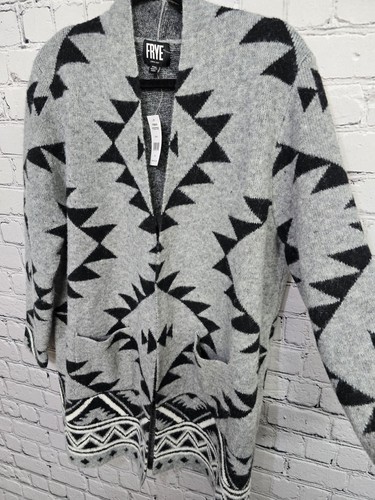 Frye Cardigan Sweater Womens XXL 2XL Gray Aztec Southwestern Open Front Boho - Picture 4 of 11