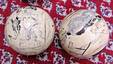 Vintage Brunswick Duckpin Bowling Ball Pair Black White Swirl 3lb 4oz Sports