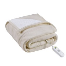Serta 50"x60" Fleece to Sherpa Electric Heated Throw Blanket Tan
