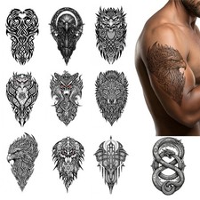 AWLEE Temporary Tattoos Adults Men Women Tribal Large Eagle 10 Large, Black