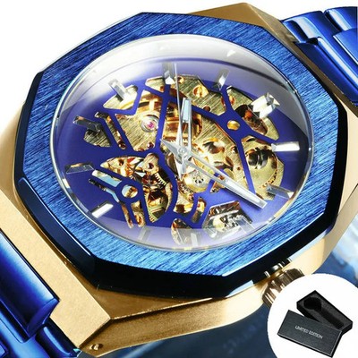 Herren Automatikuhr Skelett 40mm Open Heart Edelstahlarmband Leuchtzeiger 3 BAR