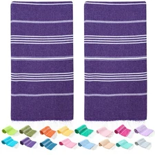 Turkish Beach Towels 2-Pack – Oversized 100% Cotton Quick-Dry Sand-Free & Ult...