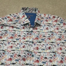 Visconti Black Button Up Shirt Mens Medium White Marine Life AOP