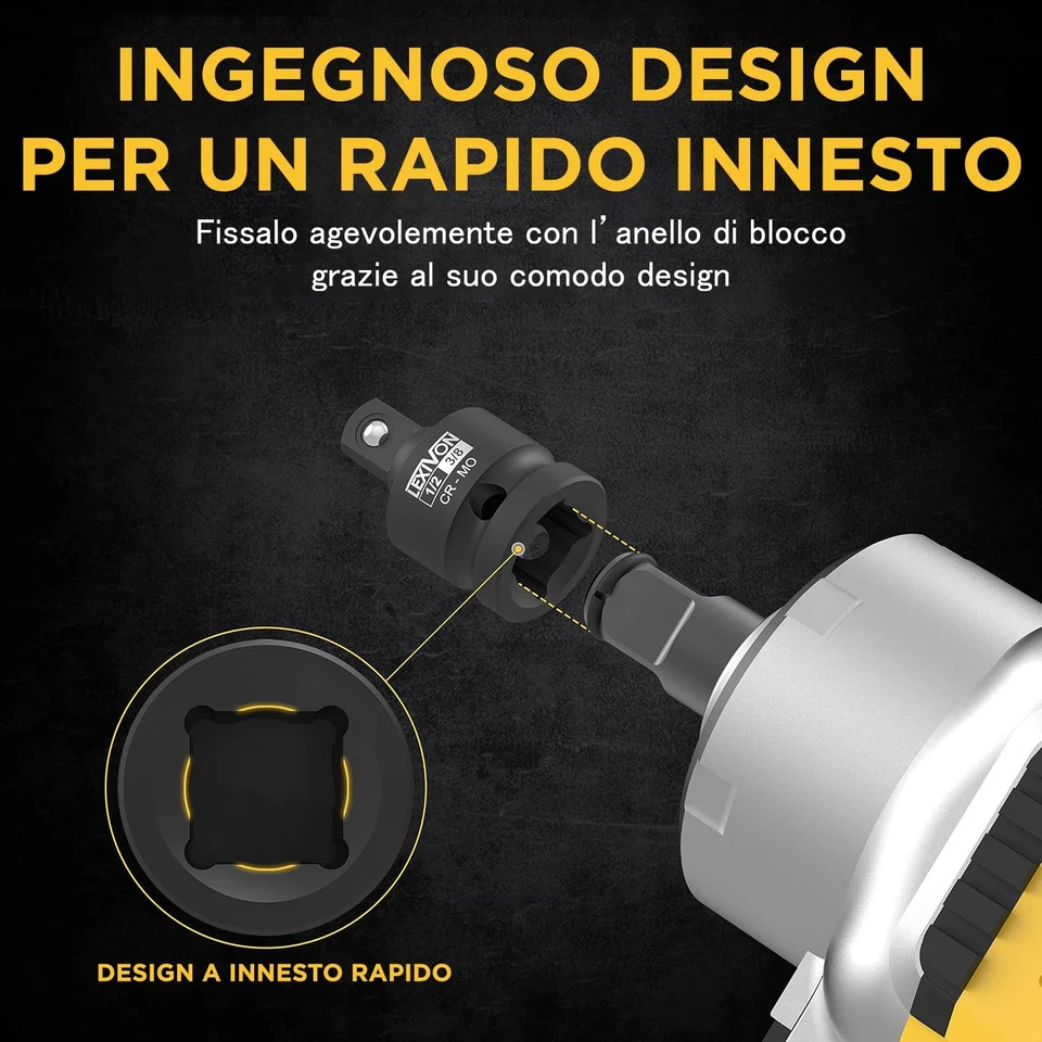 ADATTATORI PER BUSSOLA AD IMPATTO KIT RIDUTTORI 1/4" 3/8" 1/2" PER AVVITATORE MA - Immagine 4 di 4