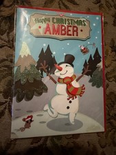 Paper Island AMBER On a Snowy Night Happy Christmas Snowman Card