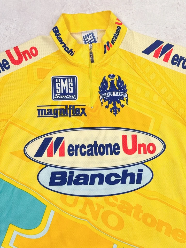 Camiseta deportiva de ciclismo vintage Santini Mercatone Uno Edoardo Bianchi Magniflex talla L Foto 3 de 4