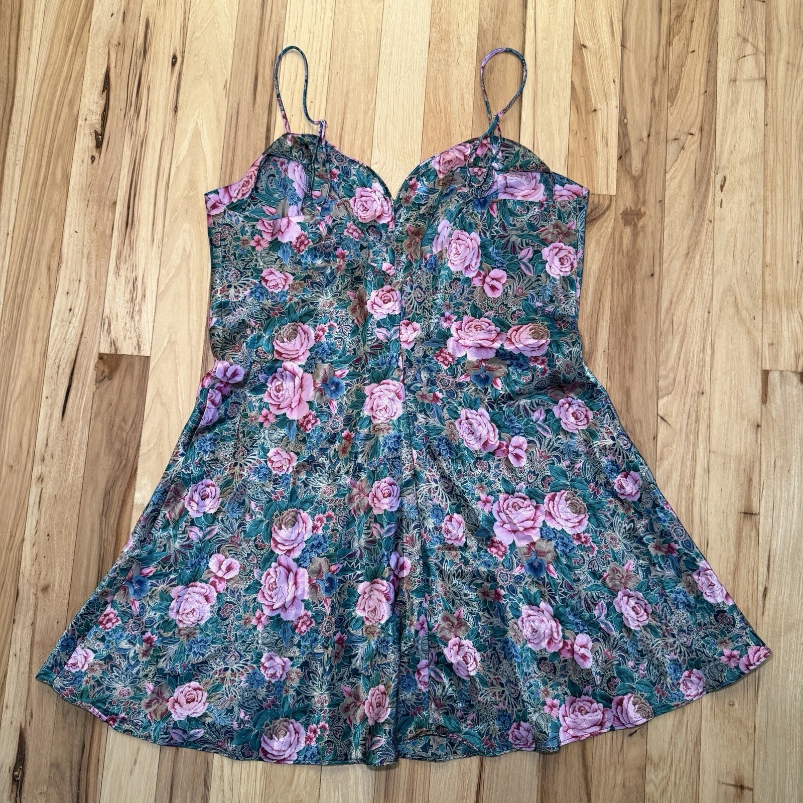 UNDERCOVER Abito Victoria's Secret Vintage Etichetta Oro Raso Floreale Slip Grande