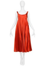 VINTAGE ALEXANDER MCQUEEN RED SATIN PLEATED COCKTAIL DRESS 2003